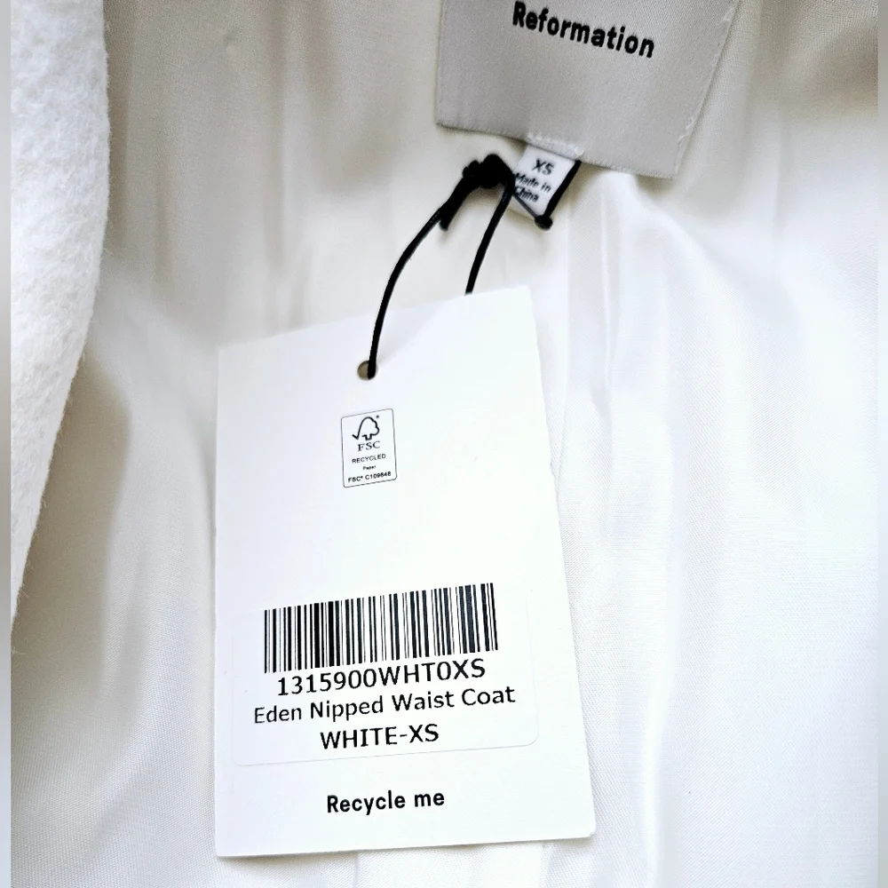 New Reformation Eden Nipped Waist Coat White - Picture 9 of 10